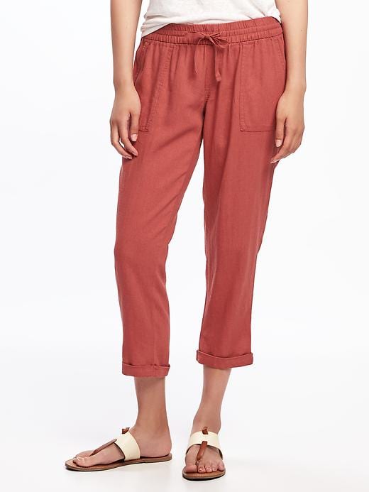 View large product image 1 of 2. Mid-Rise Linen-Blend Cropped Pants for Women
