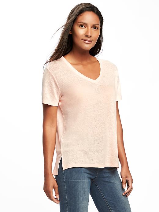 View large product image 1 of 1. Linen-Blend Boyfriend Tee for Women