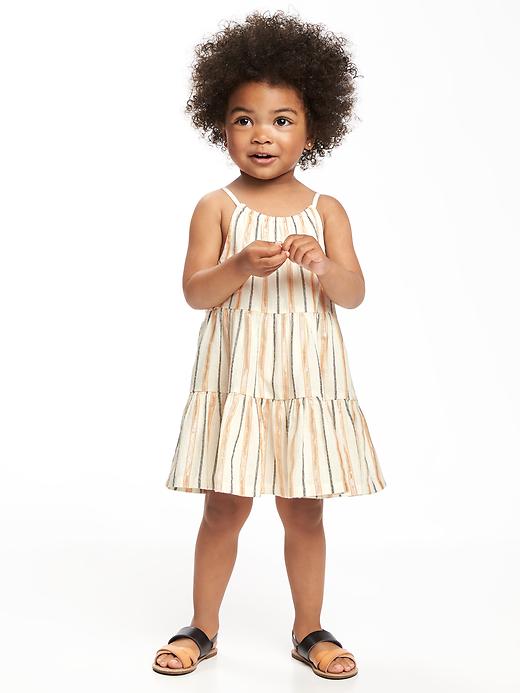 View large product image 1 of 3. Tiered Metallic-Stripe Swing Dress for Toddler