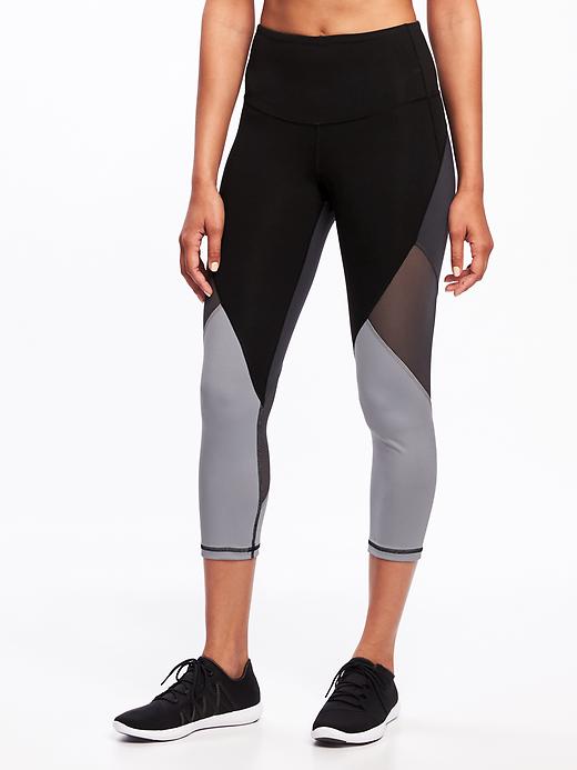 View large product image 1 of 2. High-Rise Mesh-Trim Compression Crops for Women