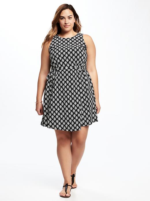 Image number 1 showing, Patterned Plus-Size Tie-Waist Dress
