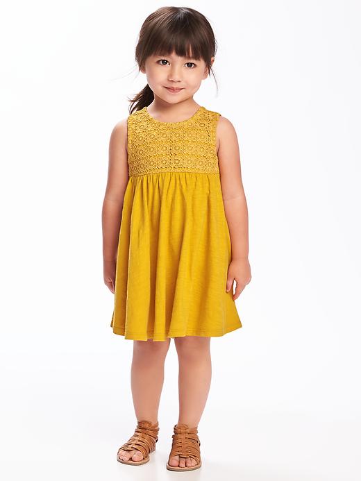 View large product image 1 of 4. Lace-Yoke Cutout-Back Swing Dress for Toddler Girls