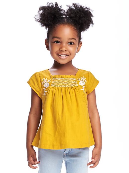 View large product image 1 of 1. Embroidered Crepe Top for Toddler Girls