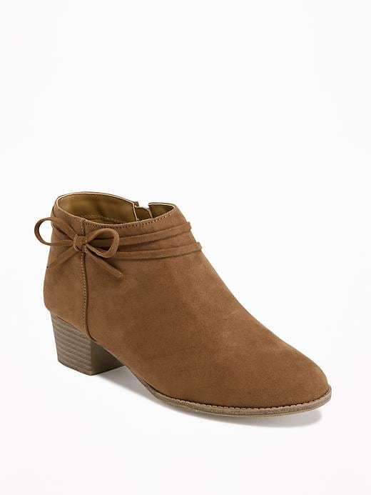 View large product image 1 of 3. Sueded Bow-Tie Ankle Boots for Girls