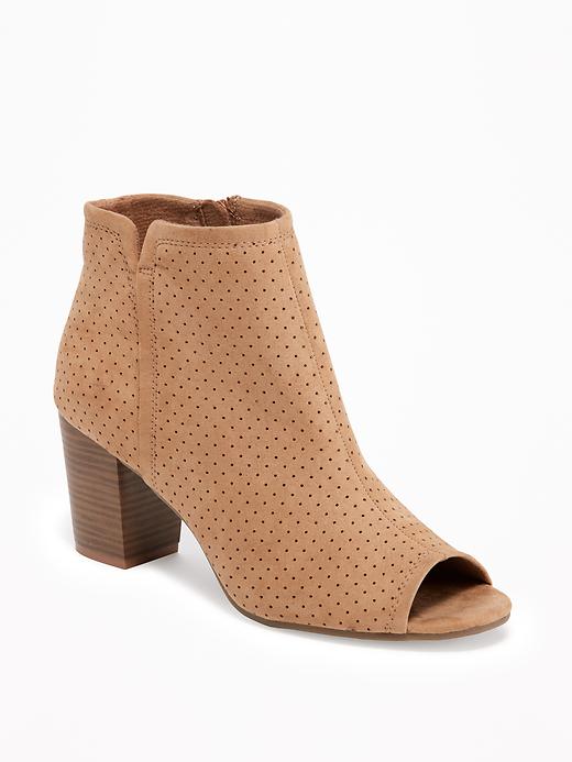 Image number 1 showing, Sueded Peep-Toe Ankle Boots for Women