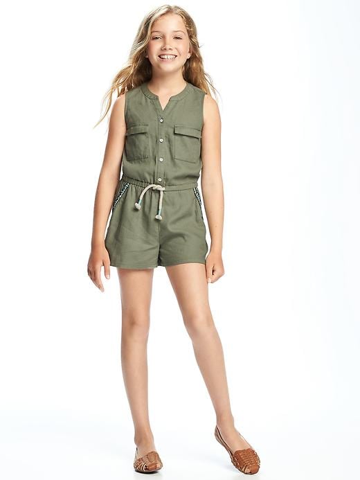 View large product image 2 of 2. Lightweight Linen-Blend Utility Romper for Girls