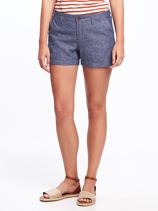 View large product image 1 of 3. Relaxed Mid-Rise Linen-Blend Shorts for Women (3 1/2")