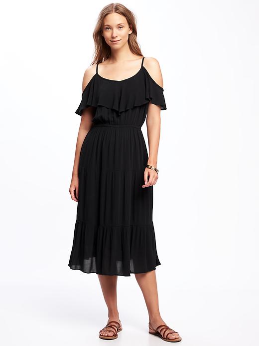 View large product image 1 of 1. Ruffled Cold-Shoulder Dress for Women
