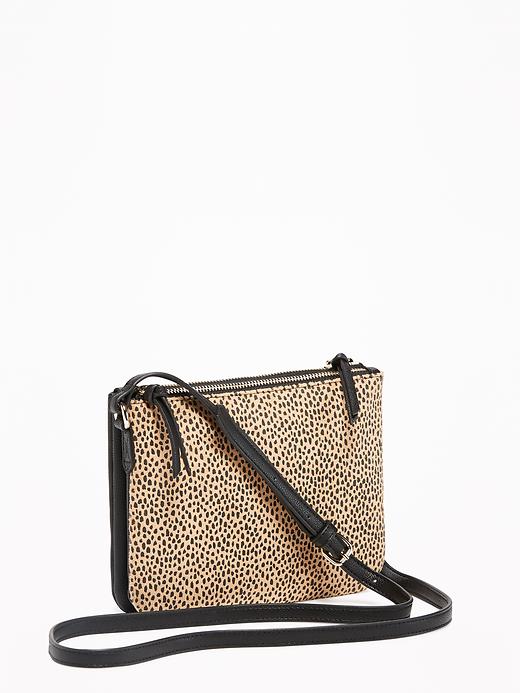 View large product image 1 of 2. Cheetah-Print Dual-Zip Crossbody Bag for Women