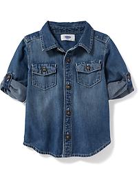 View large product image 4 of 4. Rolled-Sleeve Denim Shirt for Toddler Boys