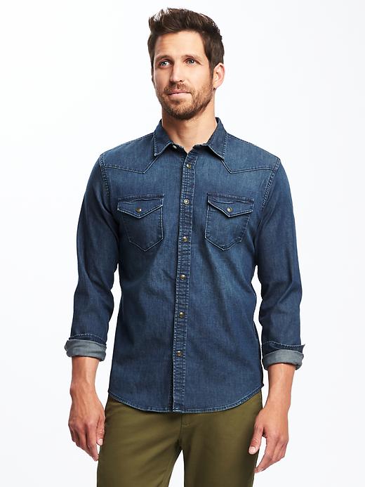 Image number 1 showing, Regular-Fit Chambray Western Shirt for Men