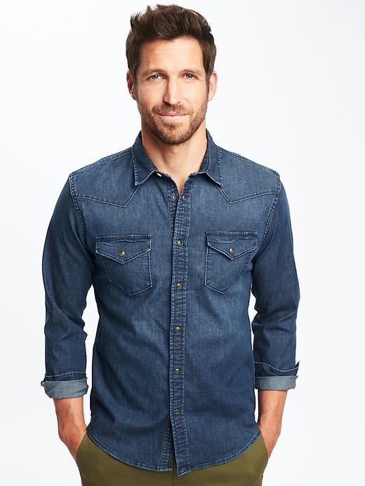 Image number 4 showing, Regular-Fit Chambray Western Shirt for Men