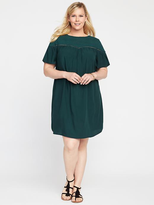 View large product image 1 of 1. Plus-Size Lace-Yoke Shift Dress