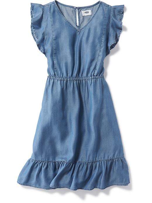 View large product image 1 of 3. Flutter-Sleeve Cinched-Waist Tencel&#174 Dress for Girls