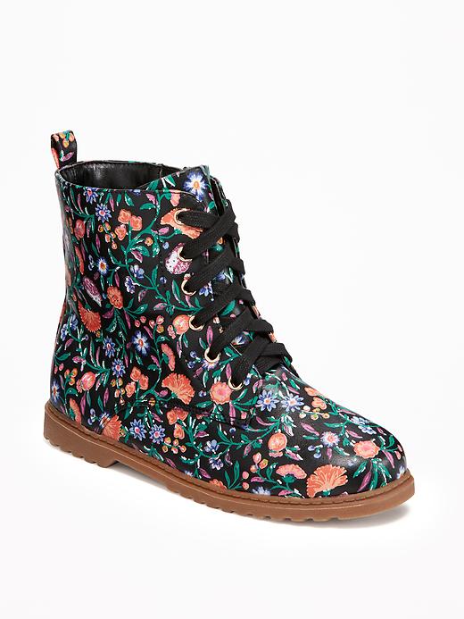 View large product image 1 of 3. Floral-Print Utility Boots for Girls