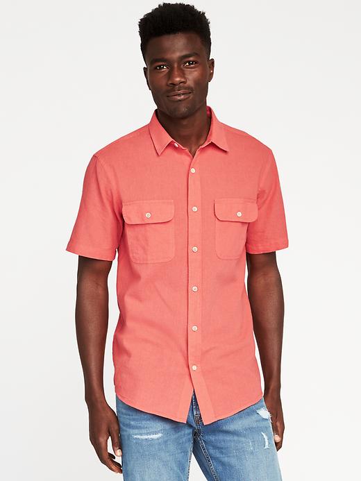 Image number 1 showing, Slim-Fit Linen-Blend Pocket Shirt For Men