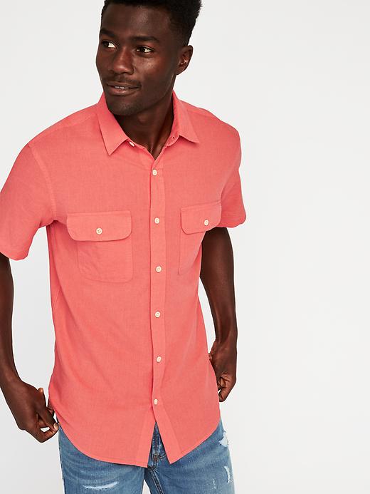 Image number 4 showing, Slim-Fit Linen-Blend Pocket Shirt For Men