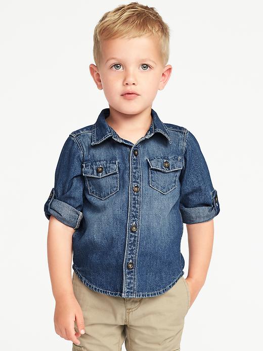 View large product image 1 of 4. Rolled-Sleeve Denim Shirt for Toddler Boys