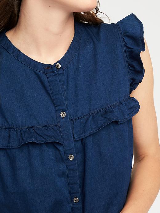 Image number 4 showing, Ruffled Chambray Shirt Dress for Women