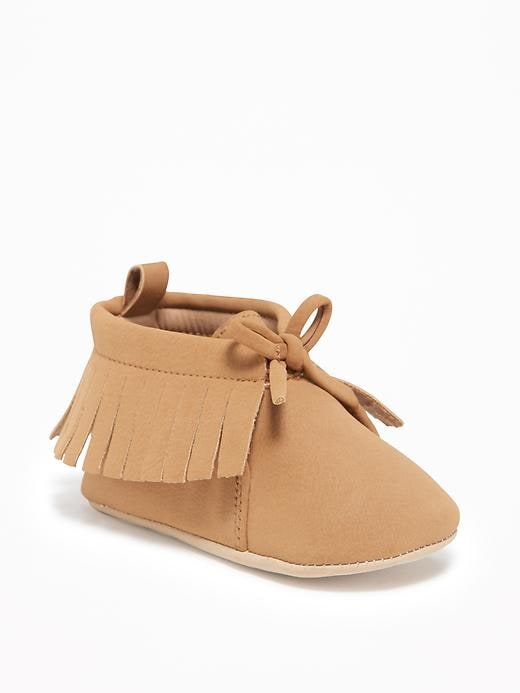 View large product image 1 of 4. Sueded Fringe Moccasins for Baby