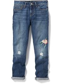 View large product image 3 of 3. Embroidered-Flower Boyfriend Skinny Jeans for Girls