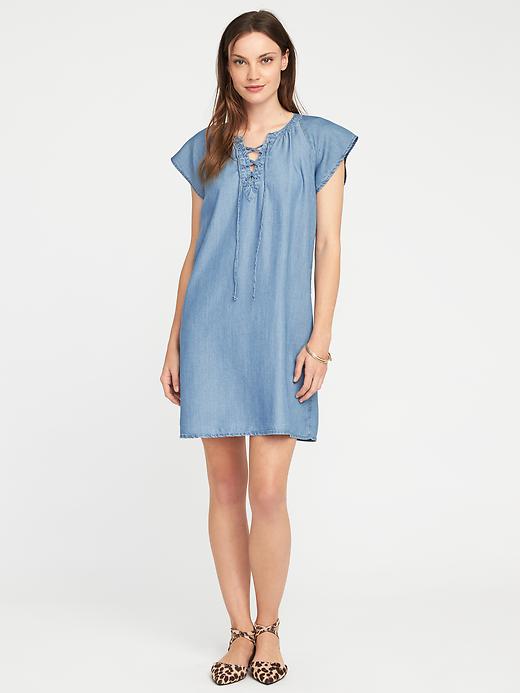 Image number 1 showing, Lace-Up Tencel&#153 Shift Dress for Women