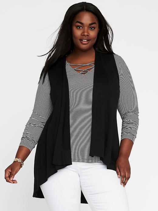 View large product image 1 of 1. Relaxed Plus-Size Sleeveless Open-Front Sweater