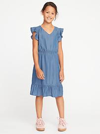 View large product image 3 of 3. Flutter-Sleeve Cinched-Waist Tencel&#174 Dress for Girls