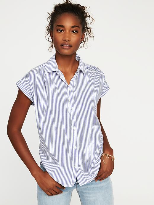 Image number 1 showing, Loose-Fit Button-Front Shirt for Women