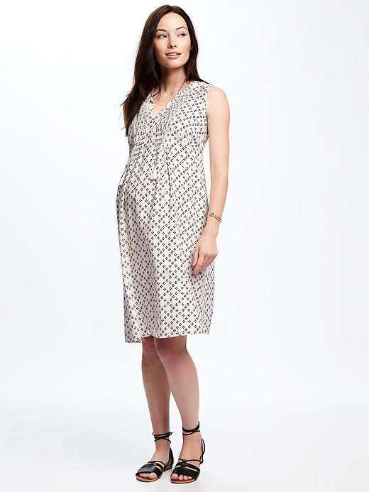 Image number 1 showing, Maternity Pintucked Tie-Neck Swing Dress