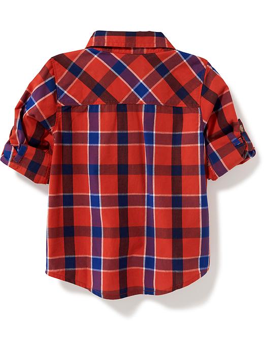 View large product image 2 of 4. Plaid Poplin Roll-Sleeve Shirt for Toddler Boys