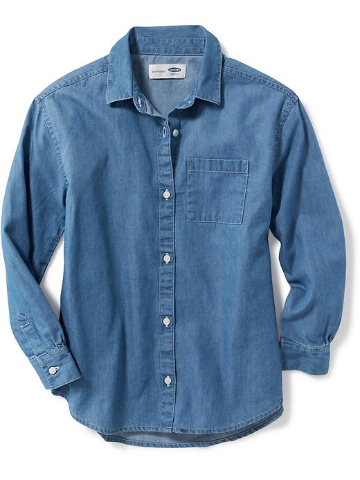 View large product image 1 of 3. Chambray Boyfriend Shirt for Girls