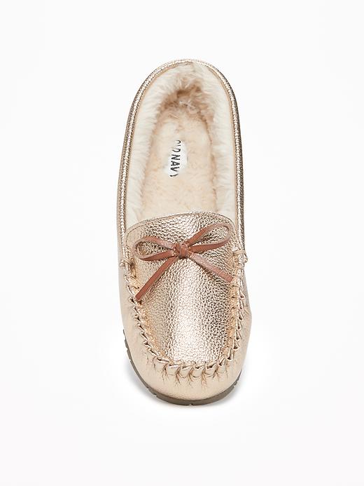 Image number 3 showing, Metallic Faux-Leather Sherpa-Lined Moccasins for Women