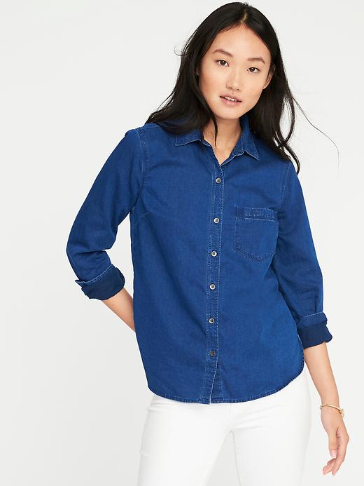 Image number 1 showing, Relaxed Classic Chambray Shirt for Women