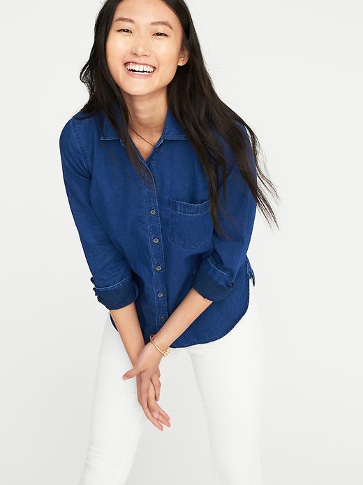 Image number 4 showing, Relaxed Classic Chambray Shirt for Women