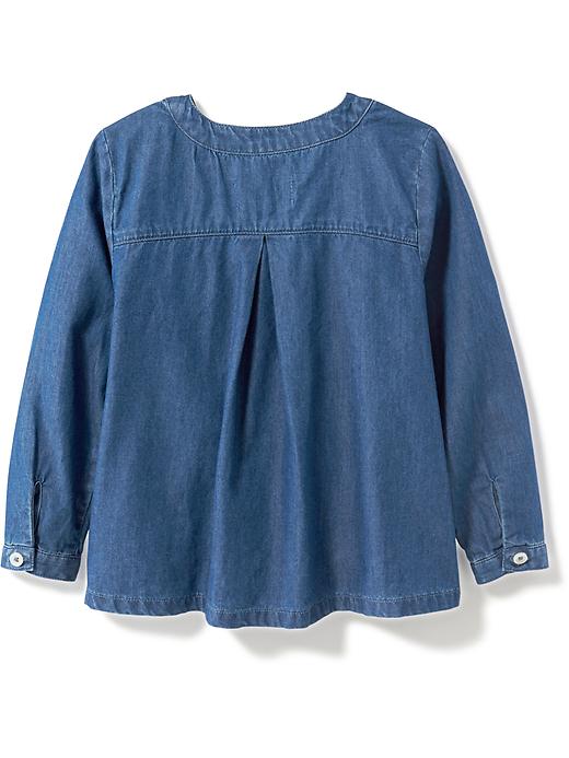 View large product image 2 of 4. Ruffle-Trim Button-Front Chambray Top for Toddler Girls