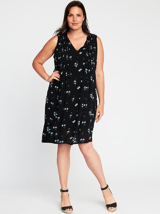 Image number 1 showing, Printed Pintucked Plus-Size Swing Dress