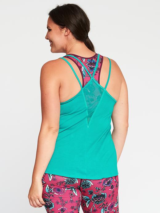 Image number 1 showing, Plus-Size Mesh-Trim Strappy Tank