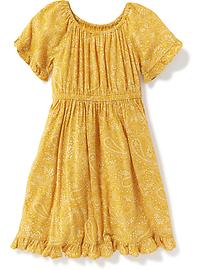 View large product image 3 of 3. Cinched-Waist Crinkle-Gauze Dress for Toddler Girls
