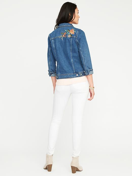 Image number 2 showing, Embroidered-Flower Denim Jacket for Women