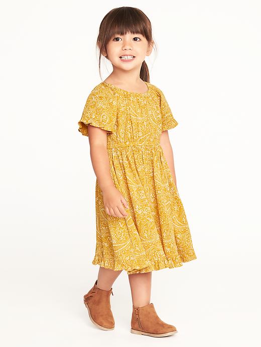 View large product image 1 of 3. Cinched-Waist Crinkle-Gauze Dress for Toddler Girls