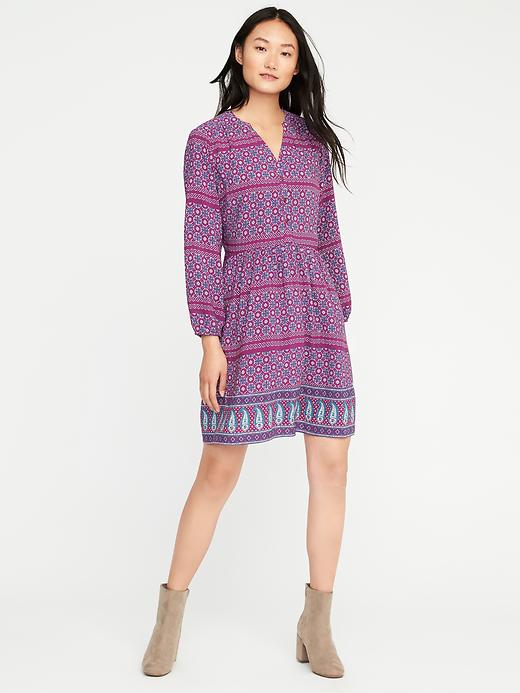 Image number 1 showing, Printed Henley Swing Dress for Women