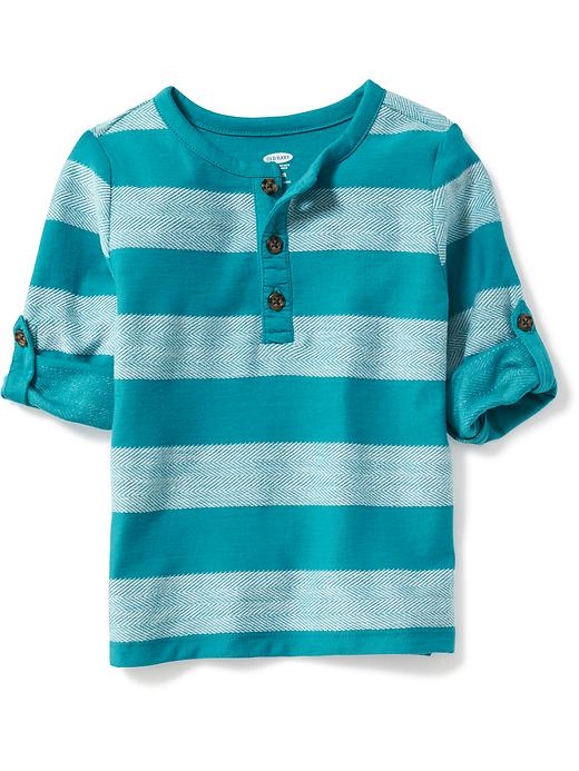 View large product image 1 of 1. Striped Rolled-Sleeve Henley for Toddler Boys