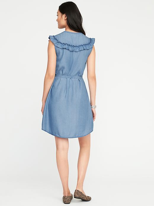 Image number 2 showing, Ruffled Chambray Shirt Dress for Women