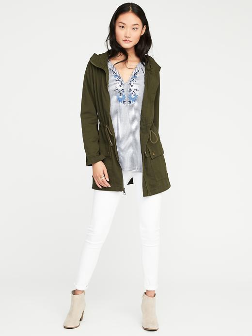 Image number 3 showing, Hooded Twill Utility Field Jacket for Women