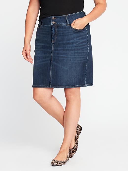 View large product image 1 of 2. High-Rise Smooth & Slim Plus-Size Denim Skirt
