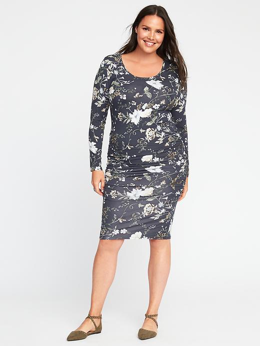 Image number 1 showing, Floral Side-Ruched Plus-Size Bodycon Dress