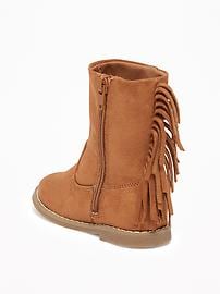 View large product image 3 of 4. Sueded Fringe-Trim Boots for Toddler Girls