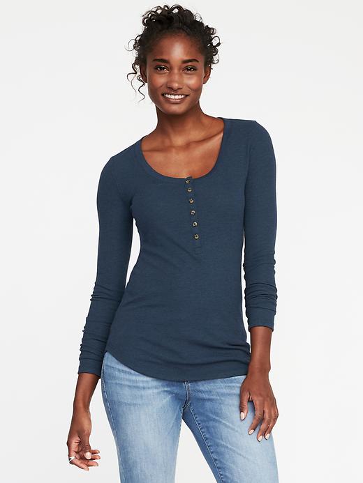 Image number 1 showing, Slim-Fit Rib-Knit Henley for Women