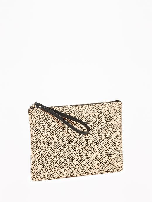 View large product image 1 of 2. Zip-Top Cheetah-Print Clutch for Women